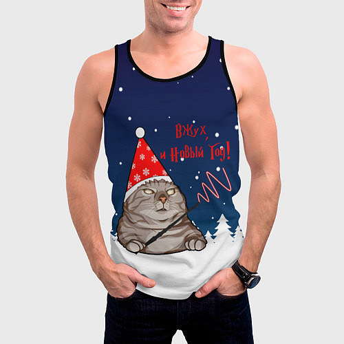 Мужская майка без рукавов Вжух и Новый Год / 3D-Черный – фото 3