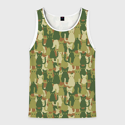Мужская майка без рукавов Камуфляж из котов / 3D-Белый – фото 1