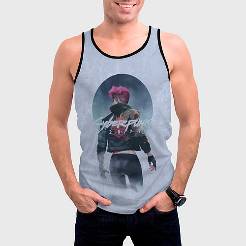 Мужская майка без рукавов Cyberpunk 2077 / 3D-Черный – фото 3