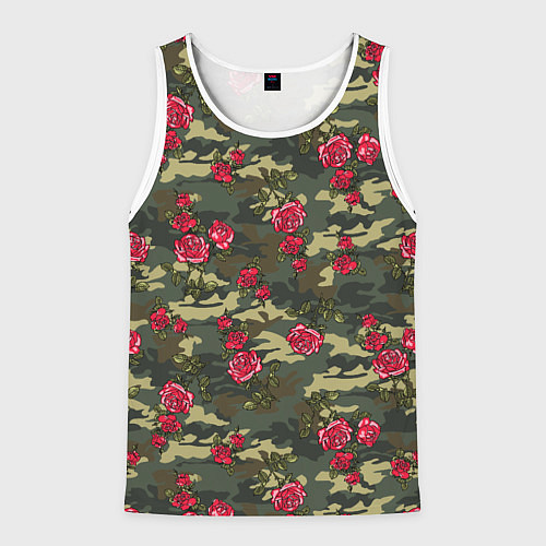 Мужская майка без рукавов Камуфляж и розы / 3D-Белый – фото 1