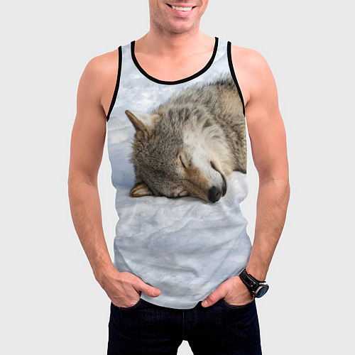 Мужская майка без рукавов Спящий Волк / 3D-Черный – фото 3