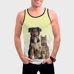 Майка-безрукавка мужская Кошка и собака друзья, цвет: 3D-черный — фото 2