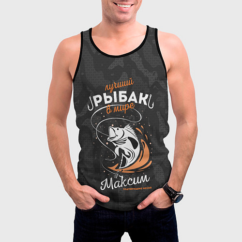 Мужская майка без рукавов Камуфляж для рыбака Максим / 3D-Черный – фото 3