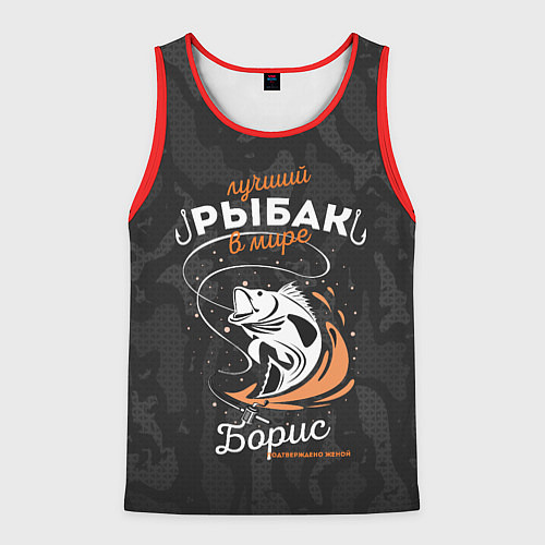 Мужская майка без рукавов Камуфляж для рыбака Борис / 3D-Красный – фото 1
