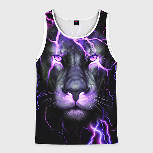 Мужская майка без рукавов НЕОНОВЫЙ ЛЕВ NEON LION / 3D-Белый – фото 1