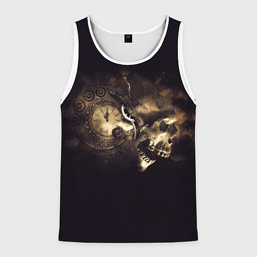 Мужская майка без рукавов Череп и часовой механизм / 3D-Белый – фото 1
