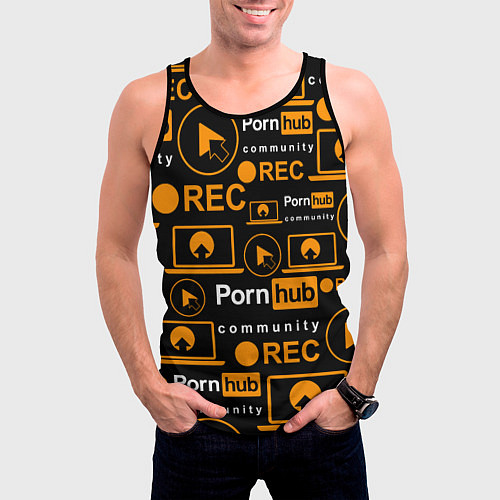 Мужская майка без рукавов PORNHUB ПОРНХАБ УЗОР / 3D-Черный – фото 3