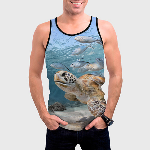 Мужская майка без рукавов Морская черепаха / 3D-Черный – фото 3