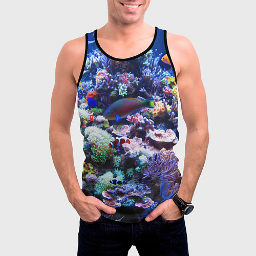 Мужская майка без рукавов Коралловые рыбки / 3D-Черный – фото 3