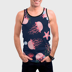 Майка-безрукавка мужская Розовые медузы, цвет: 3D-черный — фото 2