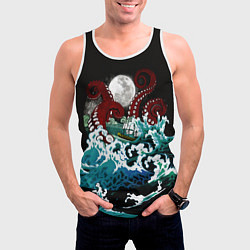 Майка-безрукавка мужская Корабль на Волнах Кракен, цвет: 3D-белый — фото 2