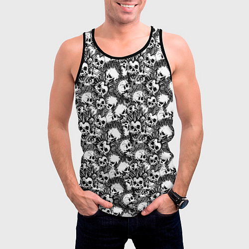 Мужская майка без рукавов Черепа с Ирокезами / 3D-Черный – фото 3