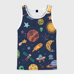 Майка-безрукавка мужская Космический мир, цвет: 3D-белый