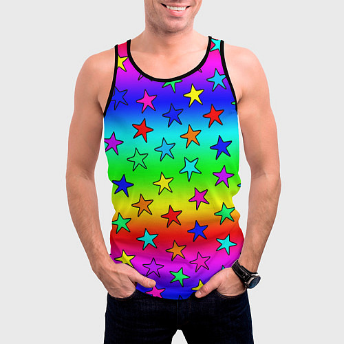 Мужская майка без рукавов Радужные звезды / 3D-Черный – фото 3