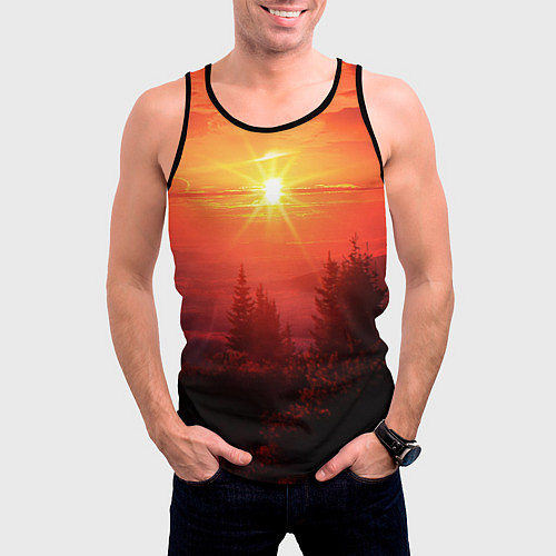 Мужская майка без рукавов УТРЕННИЙ РАССВЕТ НАД ОБЛАКАМИ / 3D-Черный – фото 3