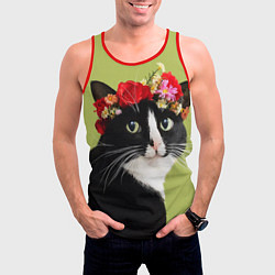 Майка-безрукавка мужская Кот и цветы, цвет: 3D-красный — фото 2
