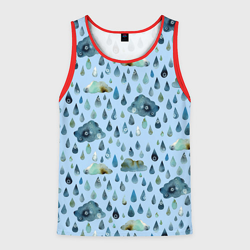 Мужская майка без рукавов Дождливая осень Тучки и дождь / 3D-Красный – фото 1