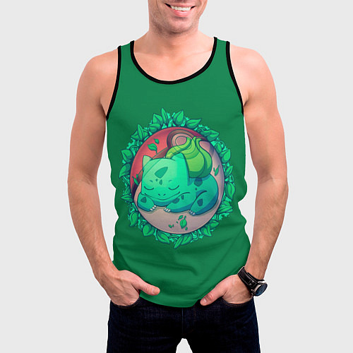 Мужская майка без рукавов Спящий Бульбазавр / 3D-Черный – фото 3