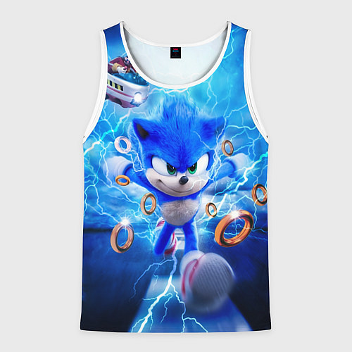 Мужская майка без рукавов SONIC СИНИЙ ЁЖ Z / 3D-Белый – фото 1