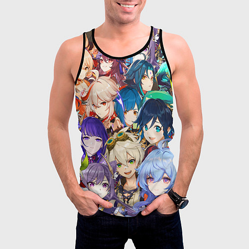 Мужская майка без рукавов Genshin Impact - персонажи / 3D-Черный – фото 3