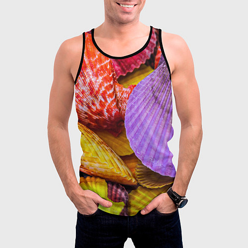 Мужская майка без рукавов Разноцветные ракушки multicolored seashells / 3D-Черный – фото 3