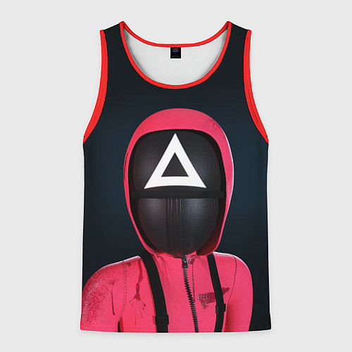 Мужская майка без рукавов ИГРА В КАЛЬМАРА СОТРУДНИК ТРЕУГОЛЬНИК SQUID GAME / 3D-Красный – фото 1