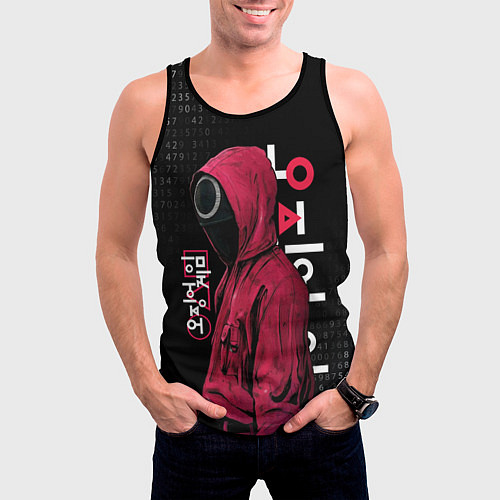 Мужская майка без рукавов ИГРА В КАЛЬМАРА, СТРАЖ КРУГ БИНАРНЫЙ КОД / 3D-Черный – фото 3