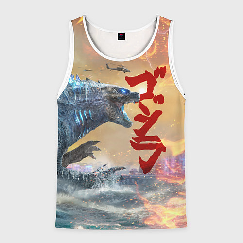 Мужская майка без рукавов ГОДЗИЛЛА АТАКУЕТ! / 3D-Белый – фото 1