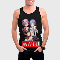 Майка-безрукавка мужская Рем и рам вайфу Re zero ahegao, цвет: 3D-черный — фото 2