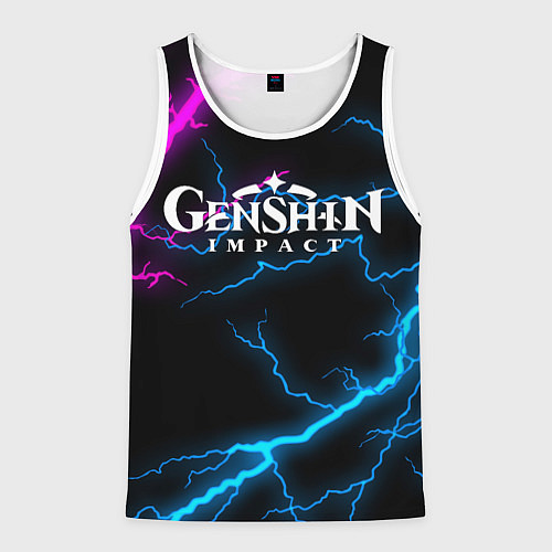 Мужская майка без рукавов GENSHIN IMPACT NEON FLASH НЕОНОВЫЕ РАЗРЯДЫ МОЛНИЙ / 3D-Белый – фото 1