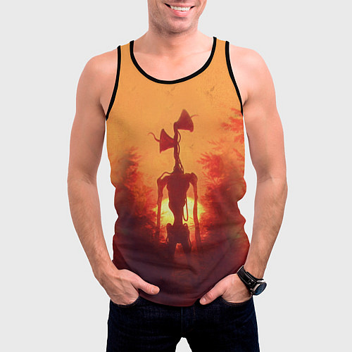 Мужская майка без рукавов СИРЕНОГОЛОВЫЙ НА ЗАКАТЕ / 3D-Черный – фото 3