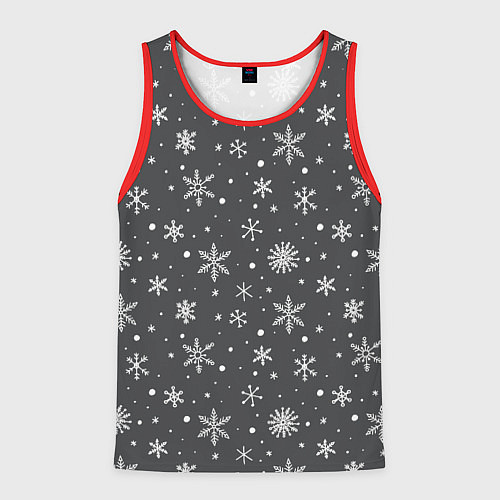 Мужская майка без рукавов Белые снежинки на сером фоне / 3D-Красный – фото 1