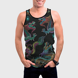 Майка-безрукавка мужская Цветные драконы, цвет: 3D-черный — фото 2