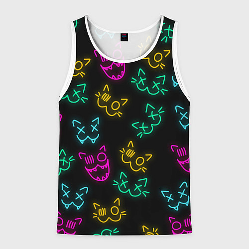 Мужская майка без рукавов НЕОНОВЫЕ КОТИКИ NEON FACES CATS / 3D-Белый – фото 1