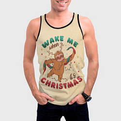 Майка-безрукавка мужская Новогодний ленивец, цвет: 3D-черный — фото 2
