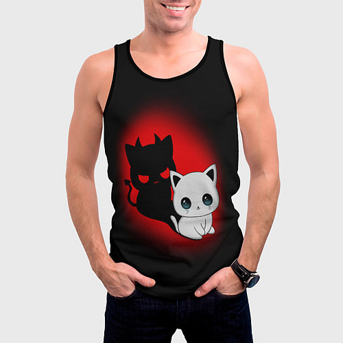 Мужская майка без рукавов КОТИК ДЬЯВОЛ KITTY DEVIL / 3D-Черный – фото 3