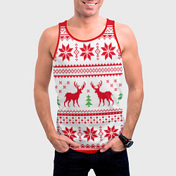 Майка-безрукавка мужская Новогодний узор с оленями, цвет: 3D-красный — фото 2