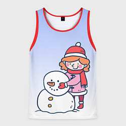 Майка-безрукавка мужская Девочка лепит снеговика, цвет: 3D-красный