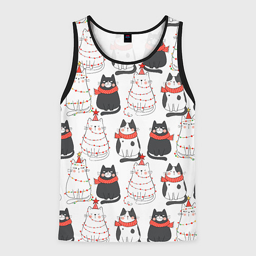 Мужская майка без рукавов НОВОГОДНИЕ КОТИКИ 2022 / 3D-Черный – фото 1