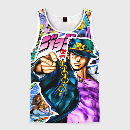 Мужская майка без рукавов Джотаро - JoJos Bizarre Adventure / 3D-Белый – фото 1