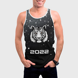Майка-безрукавка мужская Новогодний тигр символ 2022, цвет: 3D-белый — фото 2