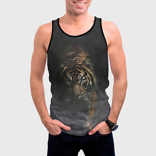 Мужская майка без рукавов Тигр в тумане / 3D-Черный – фото 3