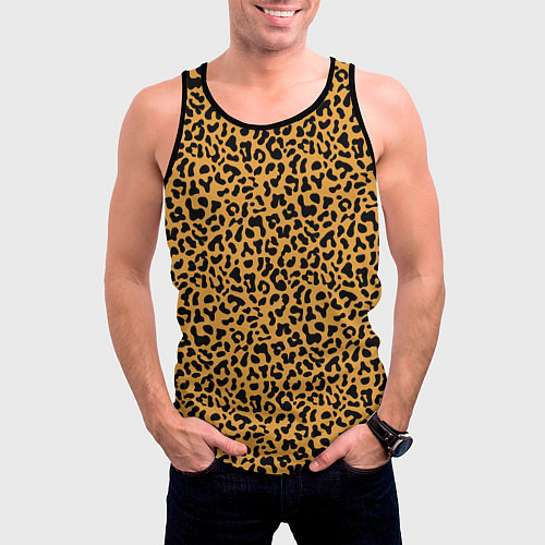 Мужская майка без рукавов Леопард Leopard / 3D-Черный – фото 3