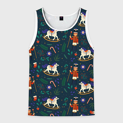 Мужская майка без рукавов Рождественский узор Щелкунчик / 3D-Белый – фото 1