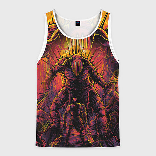 Мужская майка без рукавов КРАТОС И БИТВА С БОССОМ, GOD OF WAR / 3D-Белый – фото 1