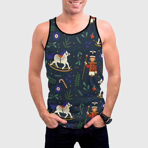Мужская майка без рукавов Щелкунчик паттерн с лошадкой / 3D-Черный – фото 3