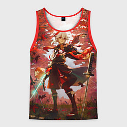 Майка-безрукавка мужская Каэдэхара Кадзуха стоит в лесу Genshin Impact, цвет: 3D-красный