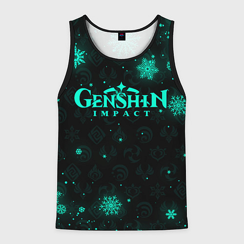 Мужская майка без рукавов НЕОНОВЫЙ НОВОГОДНИЙ ГЕНШИН ИМПАКТ / 3D-Черный – фото 1