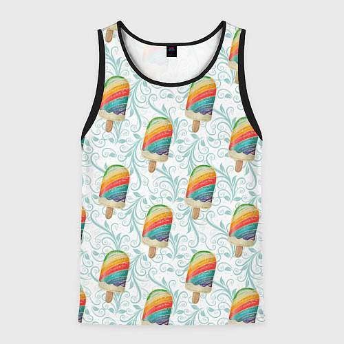 Мужская майка без рукавов Разноцветное мороженое паттерном / 3D-Черный – фото 1