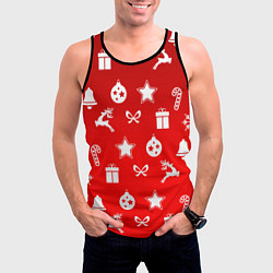 Майка-безрукавка мужская Новогодний узор красный градиент, цвет: 3D-черный — фото 2